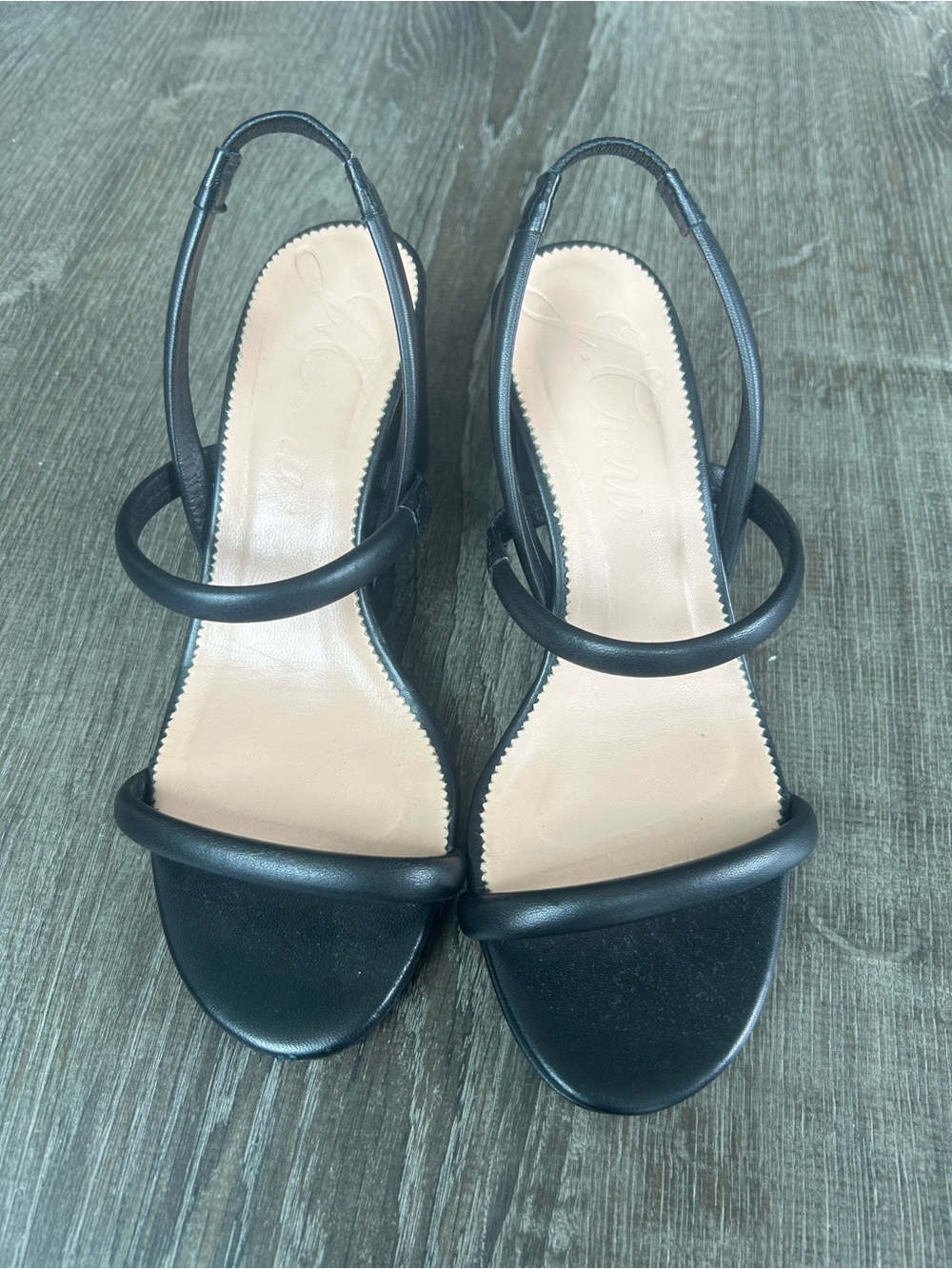 J. Crew Black Leather Slingback Heeled Sandals